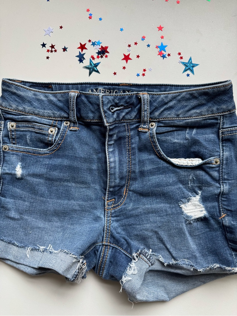 American Eagle Outfitters Women's Distressed Dark Blue Denim Shorts